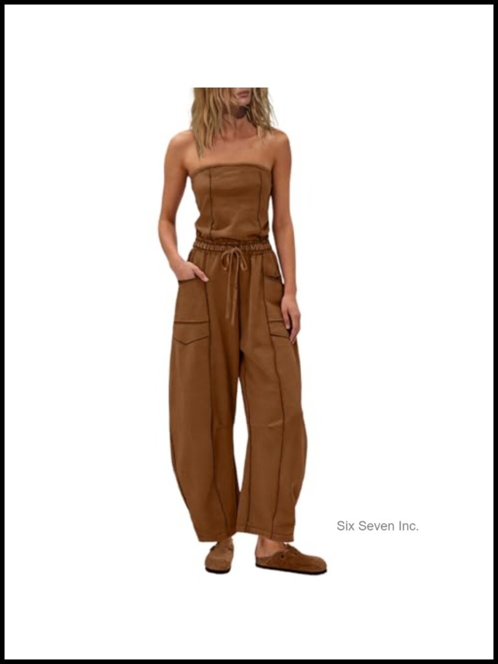 Strapless Wide Leg Jumpsuit with Pockets Casual One Piece Summer Romper